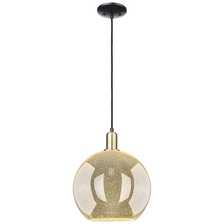 Image 1 Arcadia Athens 12"W Black Brass Cord Mini Pendant w/ Mercury Shade