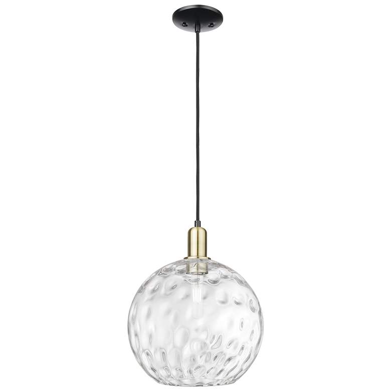Image 1 Arcadia Athens 12"W Black Brass Cord Mini Pendant w/ Water Glass Shade