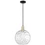 1_Arcadia Athens 12"W Black Brass Cord Mini Pendant w/ Water Glass Shade