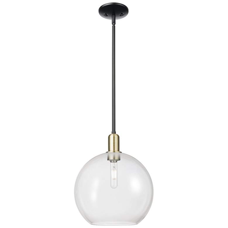 Image 1 Arcadia Athens 12"W Black Brass Stem Hung Mini Pendant w/ Clear Shade