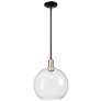 Arcadia Athens 12"W Black Brass Stem Hung Mini Pendant w/ Clear Shade