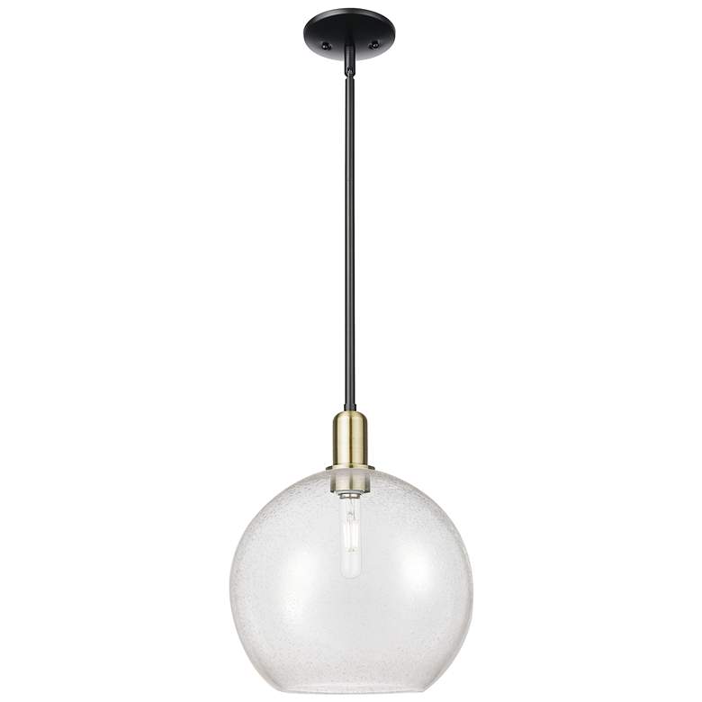 Image 1 Arcadia Athens 12"W Black Brass Stem Hung Mini Pendant w/ Seedy Shade