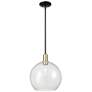 Arcadia Athens 12"W Black Brass Stem Hung Mini Pendant w/ Seedy Shade
