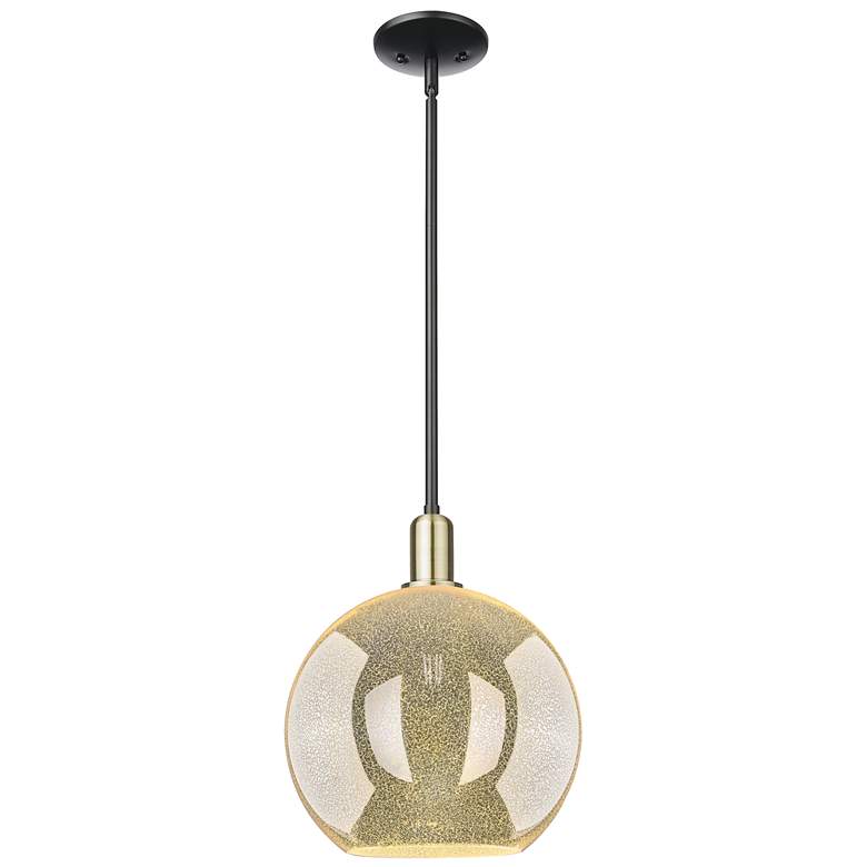 Image 1 Arcadia Athens 12"W Black Brass Stem Mini Pendant w/ Mercury Shade