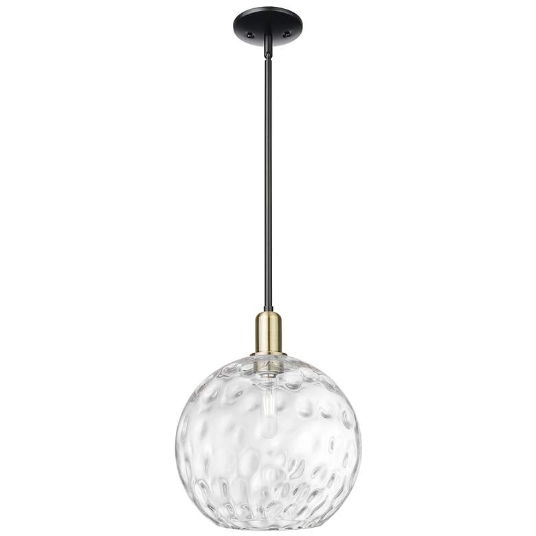 Image 1 Arcadia Athens 12"W Black Brass Stem Mini Pendant w/ Water Glass Shade
