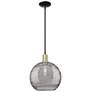 Arcadia Athens 12"W Black Brass Stem Pendant w/ Light Smoke Deco Shade