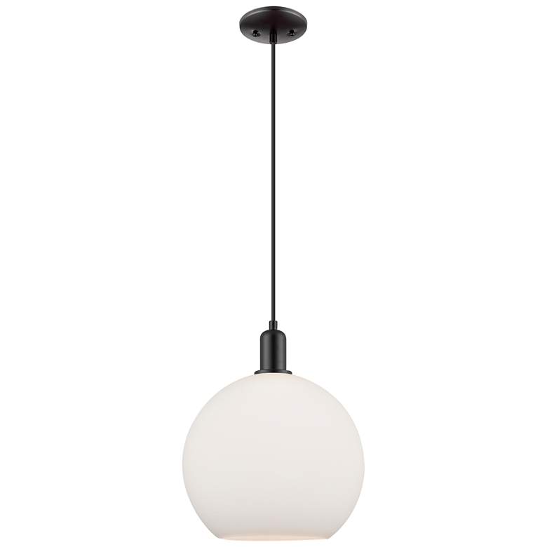 Image 1 Arcadia Athens 12"W Black Cord Hung Mini Pendant w/ Matte White Shade