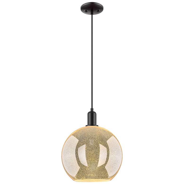 Image 1 Arcadia Athens 12"W Black Cord Hung Mini Pendant w/ Mercury Shade