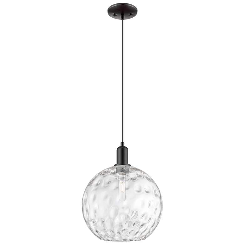 Image 1 Arcadia Athens 12"W Black Cord Hung Mini Pendant w/ Water Glass Shade