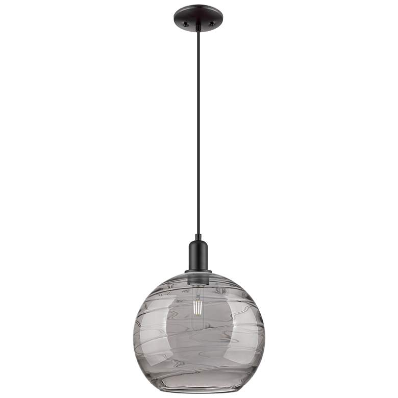 Image 1 Arcadia Athens 12"W Black Cord Pendant w/ Light Smoke Deco Swirl Shade