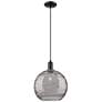 1_Arcadia Athens 12"W Black Cord Pendant w/ Light Smoke Deco Swirl Shade
