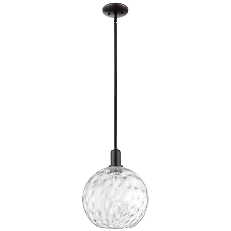 Image 1 Arcadia Athens 12"W Black Stem Hung Mini Pendant w/ Water Glass Shade