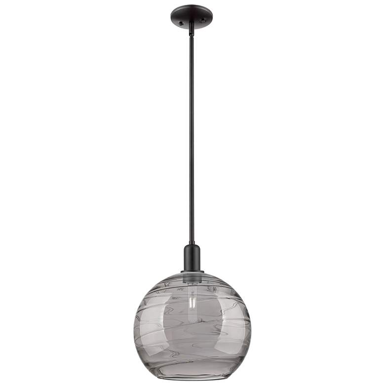 Image 1 Arcadia Athens 12"W Black Stem Pendant w/ Light Smoke Deco Swirl Shade