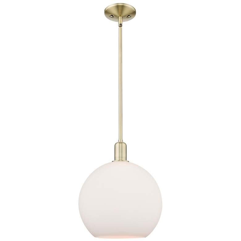 Image 1 Arcadia Athens 12"W Brass Stem Hung Mini Pendant w/ Matte White Shade