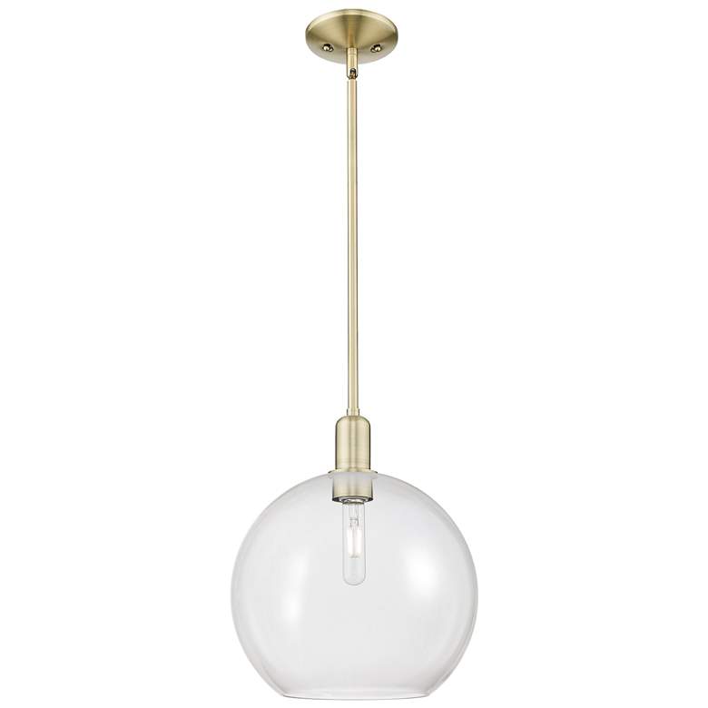 Image 1 Arcadia Athens 12"W Brass Stem Hung Mini Pendant With Clear Shade