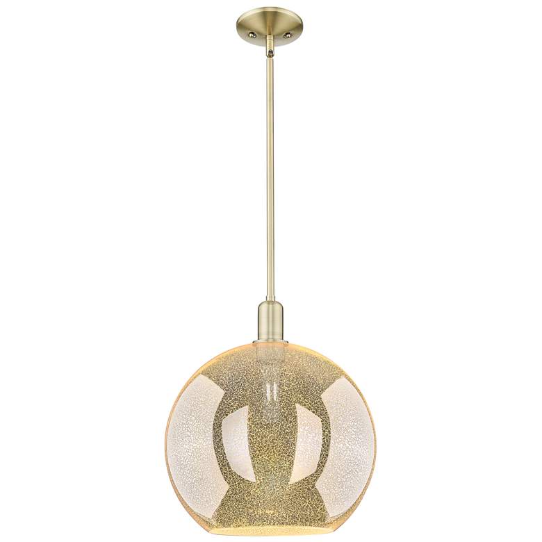 Image 1 Arcadia Athens 12"W Brass Stem Hung Mini Pendant With Mercury Shade