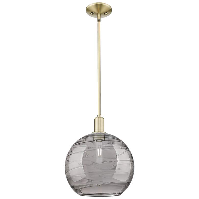 Image 1 Arcadia Athens 12"W Brass Stem Pendant w/ Light Smoke Deco Swirl Shade