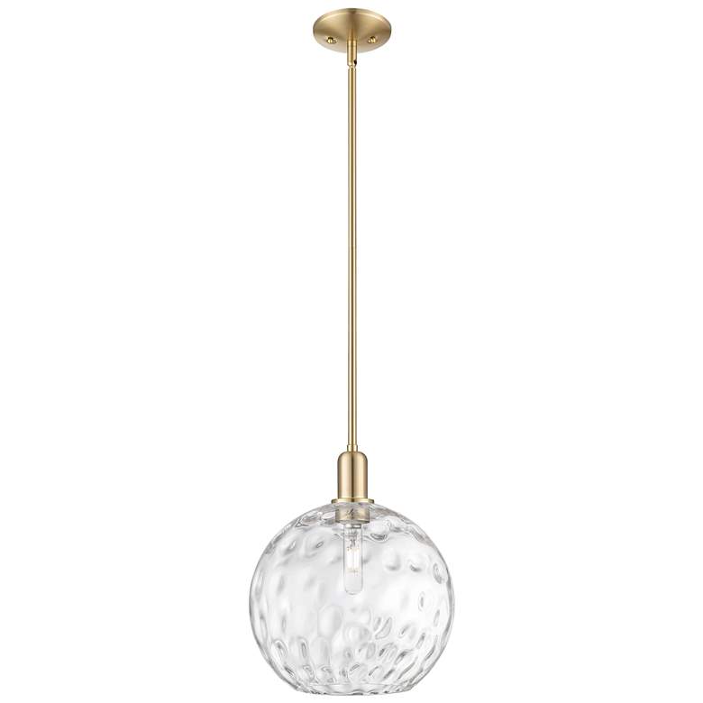Image 1 Arcadia Athens 12"W Bronze Stem Mini Pendant w/ Water Glass Shade