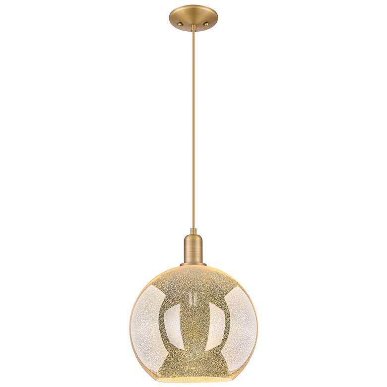 Image 1 Arcadia Athens 12"W Brushed Brass Cord Mini Pendant w/ Mercury Shade