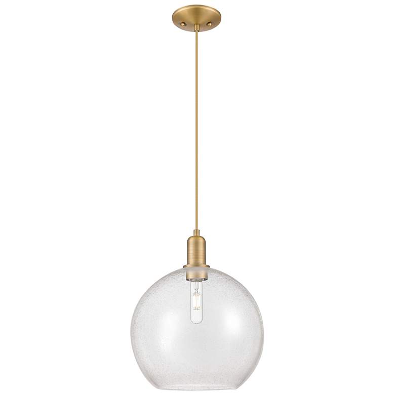 Image 1 Arcadia Athens 12"W Brushed Brass Cord Mini Pendant w/ Seedy Shade