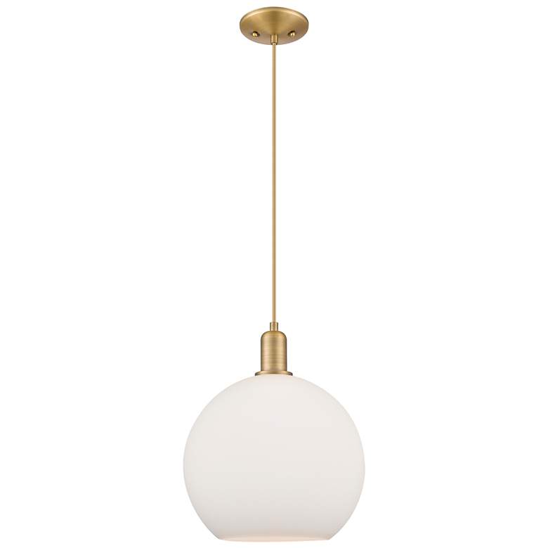 Image 1 Arcadia Athens 12"W Brushed Brass Cord Pendant w/ Matte White Shade