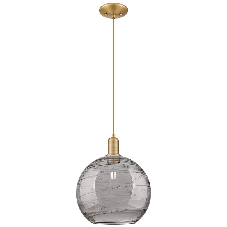 Image 1 Arcadia Athens 12"W Brushed Brass Cord Pendant w/ Smoke Deco Shade