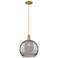 Arcadia Athens 12"W Brushed Brass Cord Pendant w/ Smoke Deco Shade