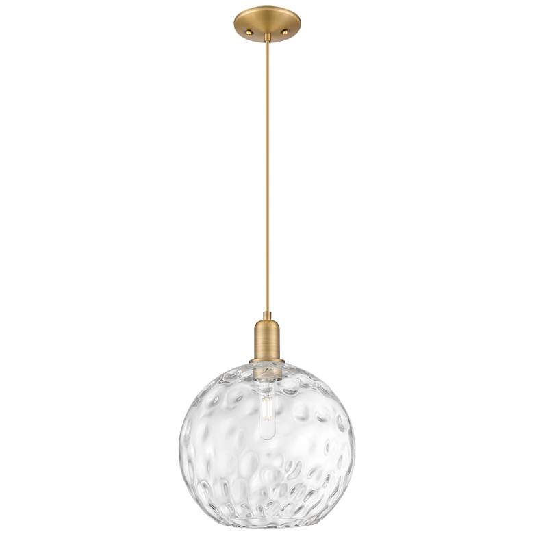 Image 1 Arcadia Athens 12"W Brushed Brass Cord Pendant w/ Water Glass Shade
