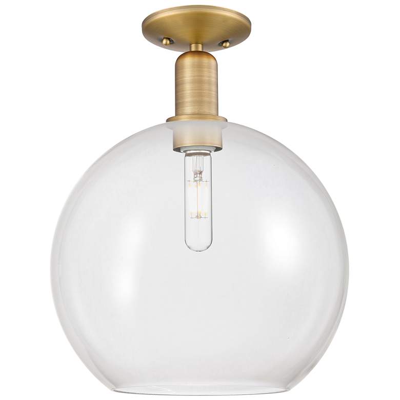Image 1 Arcadia Athens 12"W Brushed Brass Semi.Flush Mount With Clear Shade