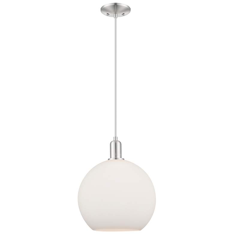 Image 1 Arcadia Athens 12"W Brushed Nickel Cord Pendant w/ Matte White Shade