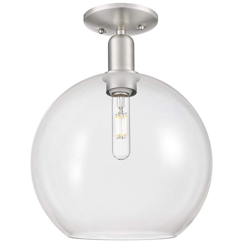 Image 1 Arcadia Athens 12"W Brushed Nickel Semi.Flush Mount With Clear Shade