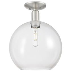 Arcadia Athens 12"W Brushed Nickel Semi.Flush Mount With Clear Shade