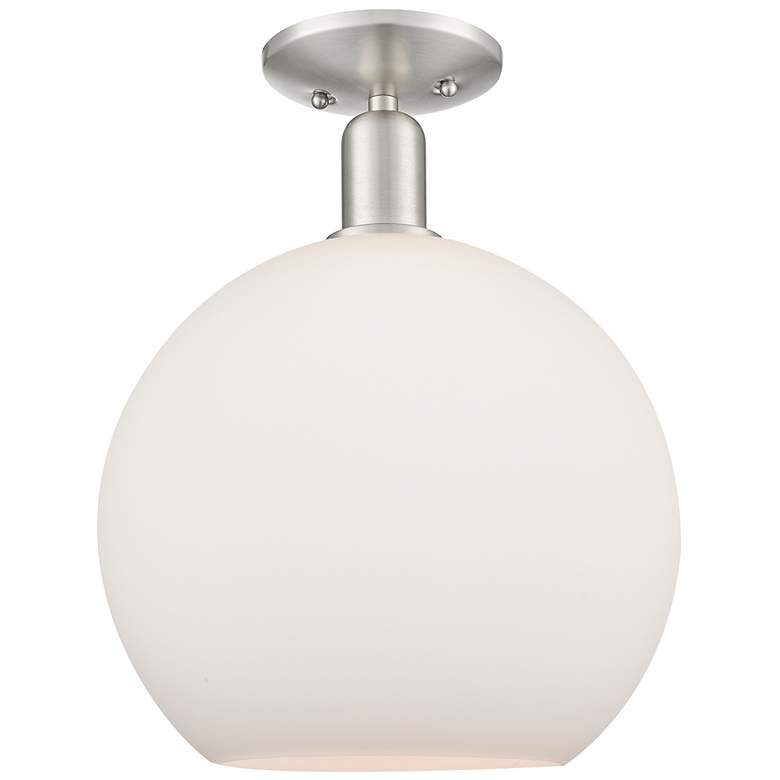 Image 1 Arcadia Athens 12"W Brushed Nickel Semi-Flush w/ Matte White Shade