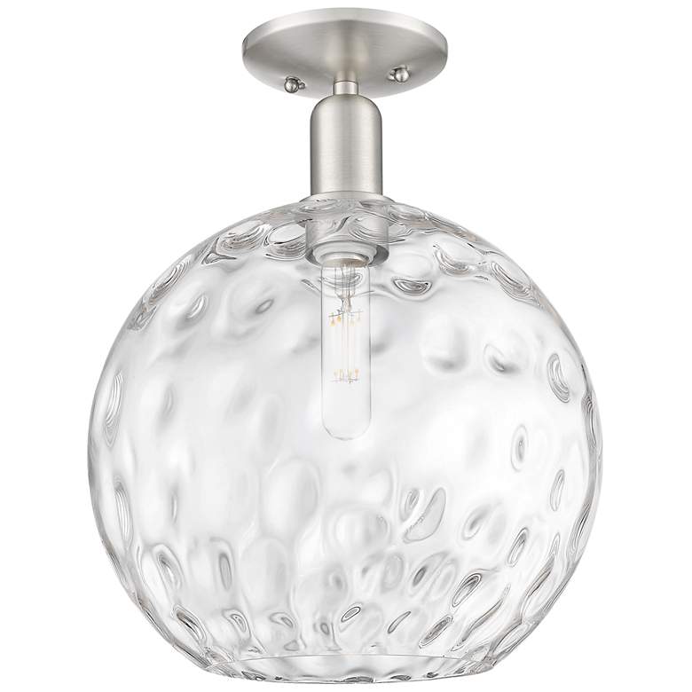 Image 1 Arcadia Athens 12"W Brushed Nickel Semi-Flush w/ Water Glass Shade