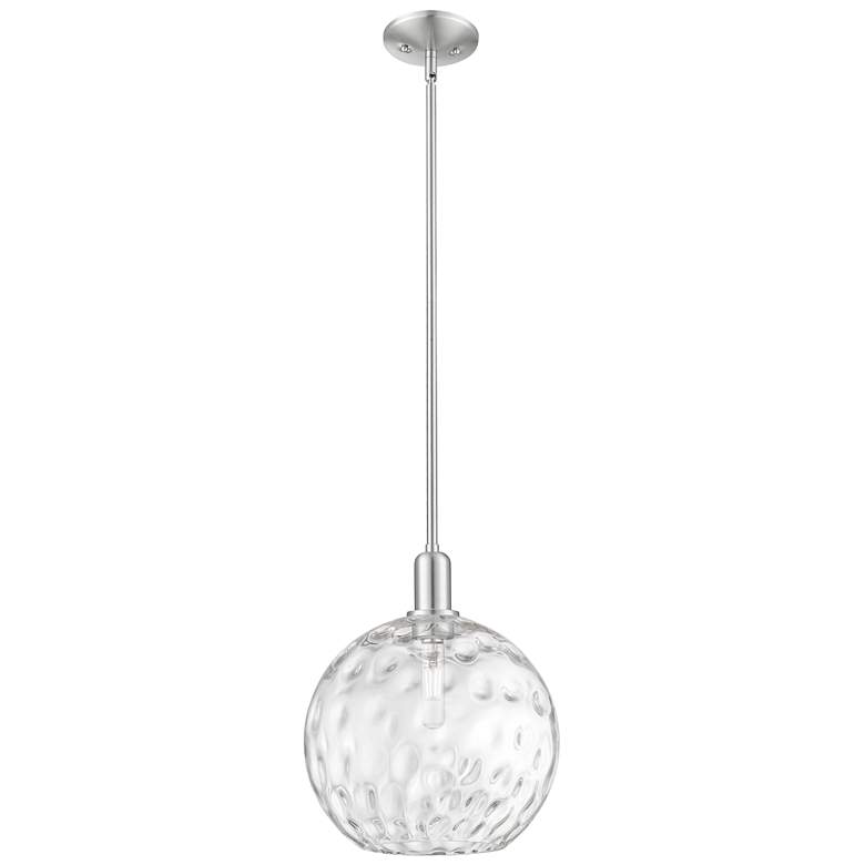 Image 1 Arcadia Athens 12"W Brushed Nickel Stem Pendant w/ Water Glass Shade