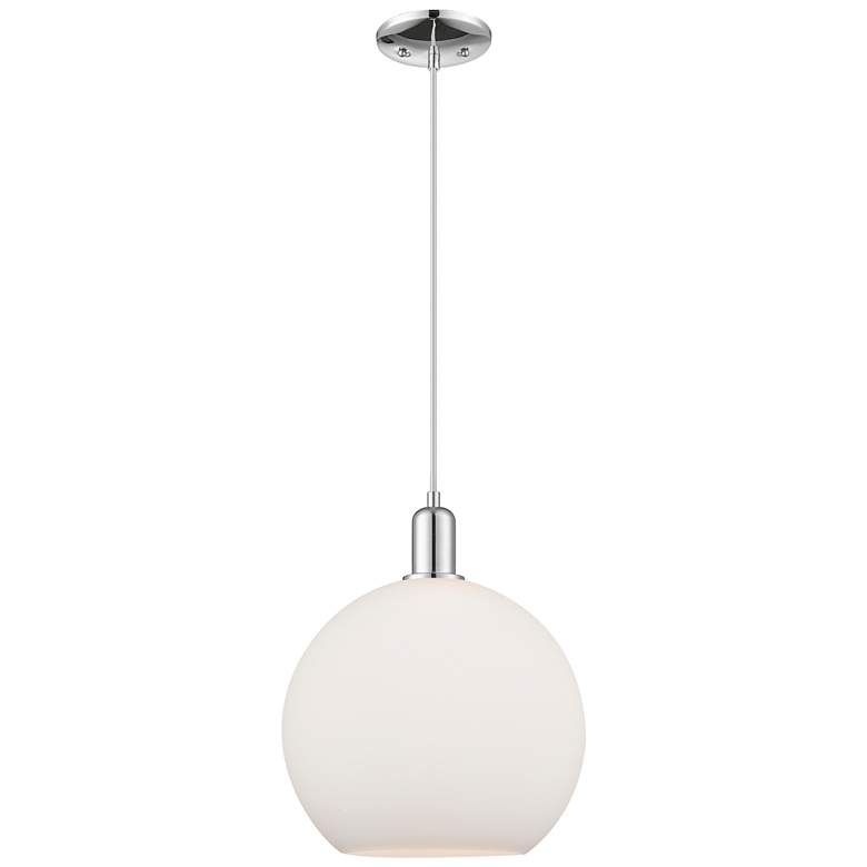 Image 1 Arcadia Athens 12"W Chrome Cord Hung Mini Pendant w/ Matte White Shade