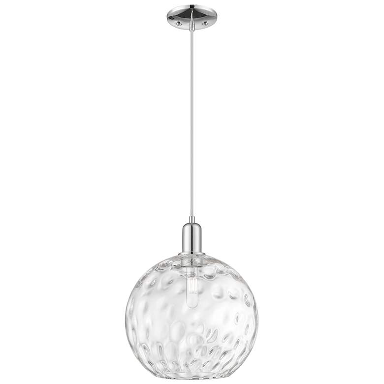 Image 1 Arcadia Athens 12"W Chrome Cord Hung Mini Pendant w/ Water Glass Shade