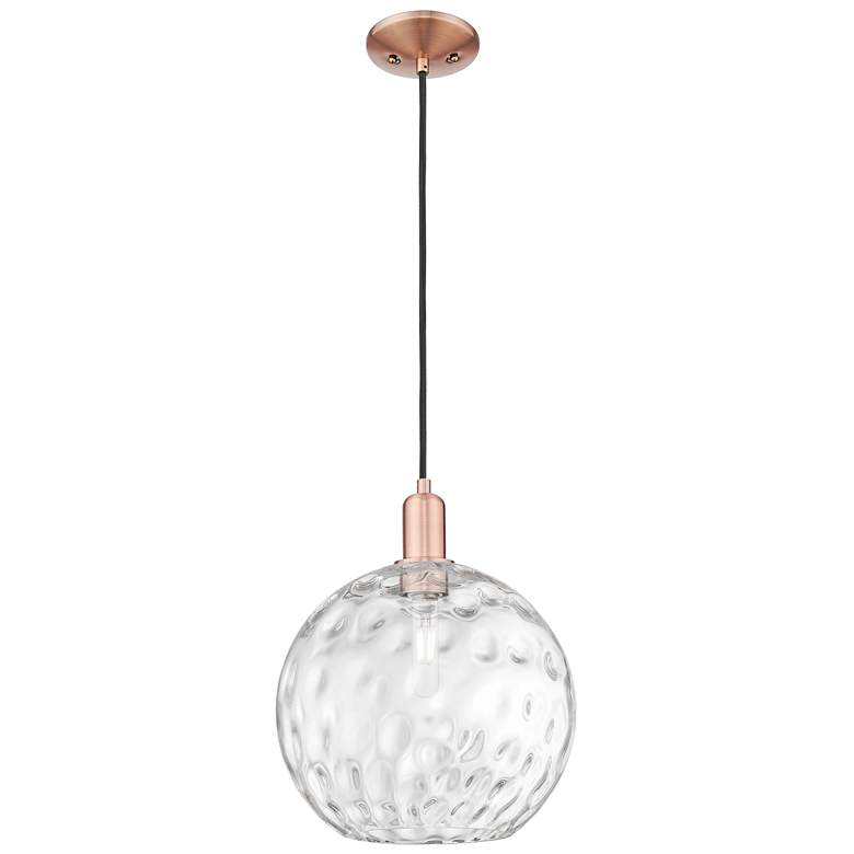 Image 1 Arcadia Athens 12"W Copper Cord Hung Mini Pendant w/ Water Glass Shade
