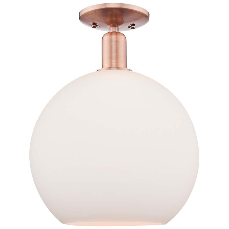 Image 1 Arcadia Athens 12"W Copper Semi.Flush Mount With Matte White Shade