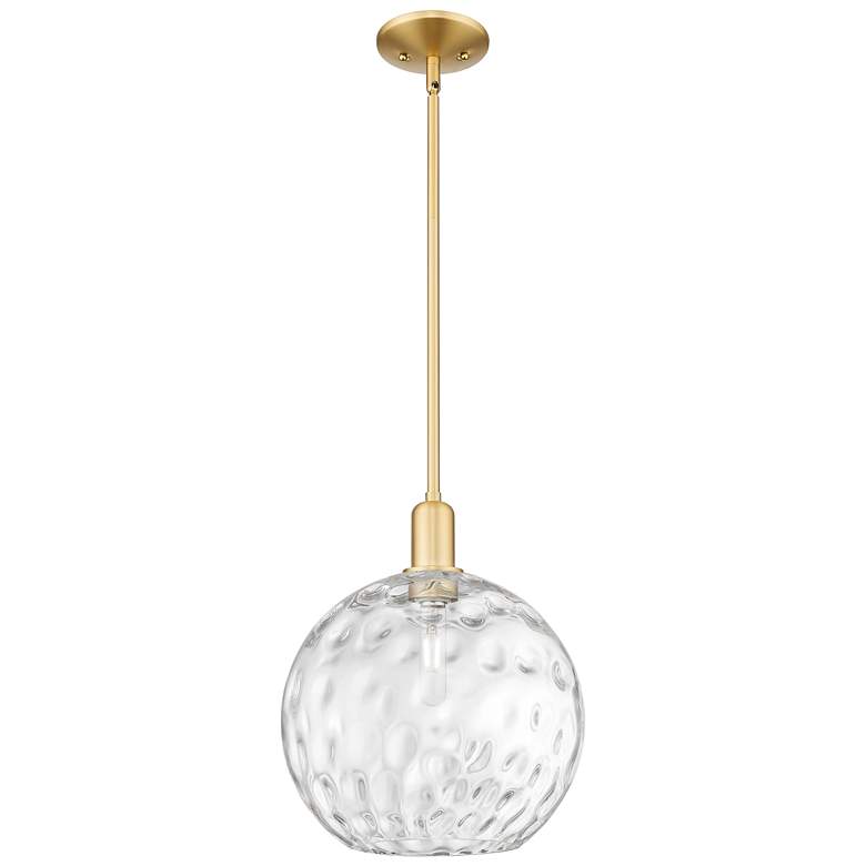 Image 1 Arcadia Athens 12"W Gold Stem Hung Mini Pendant w/ Water Glass Shade
