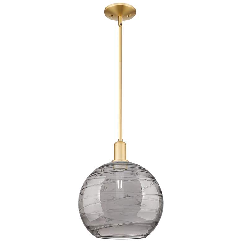 Image 1 Arcadia Athens 12"W Gold Stem Pendant w/ Light Smoke Deco Swirl Shade