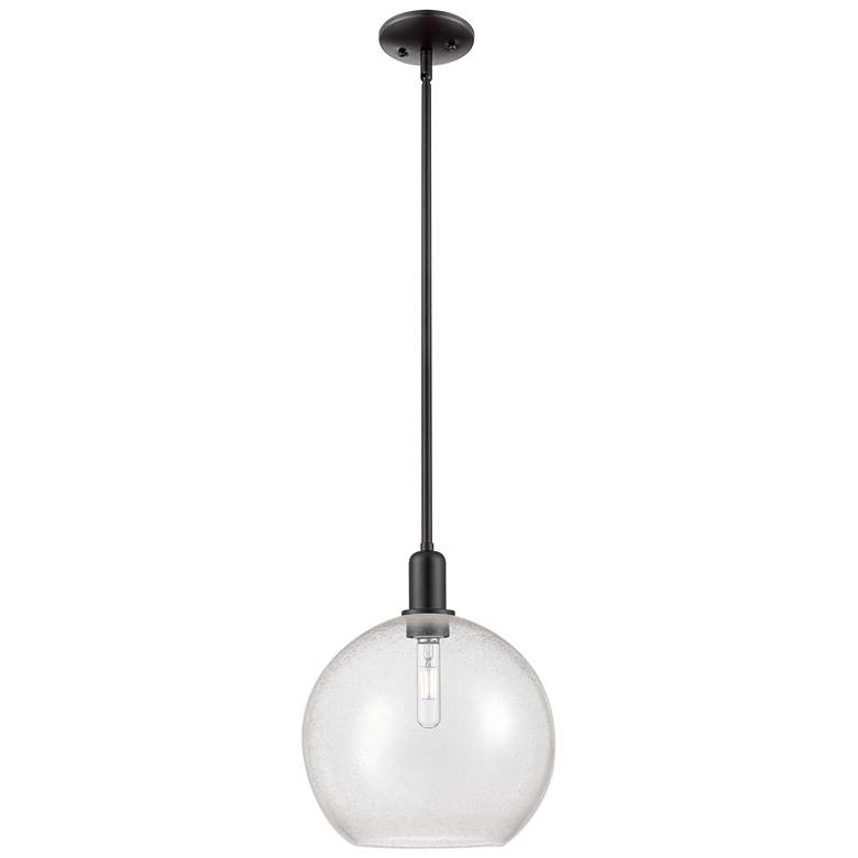 Image 1 Arcadia Athens 12"W Matte Black Stem Hung Mini Pendant w/ Seedy Shade