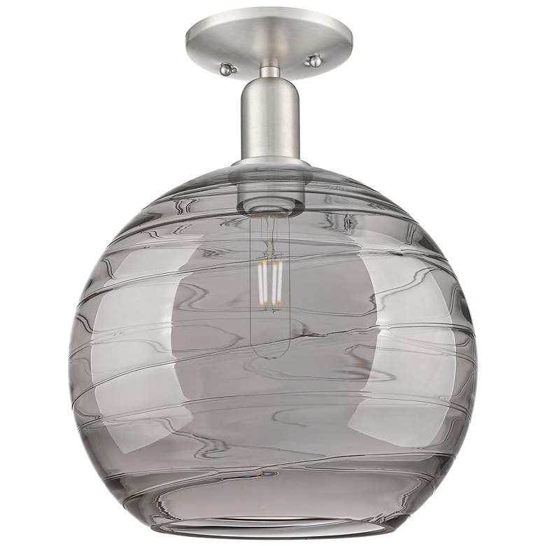 Image 1 Arcadia Athens 12"W Nickel Semi-Flush w/ Light Smoke Deco Swirl Shade