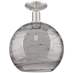 Arcadia Athens 12"W Nickel Semi-Flush w/ Light Smoke Deco Swirl Shade