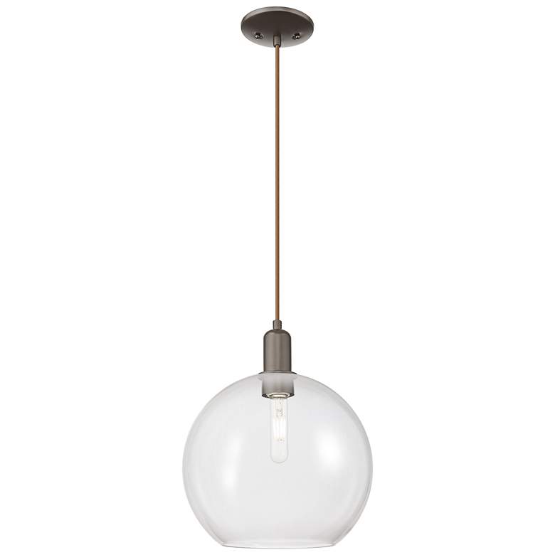 Image 1 Arcadia Athens 12"W Oiled Bronze Cord Hung Mini Pendant w/ Clear Shade