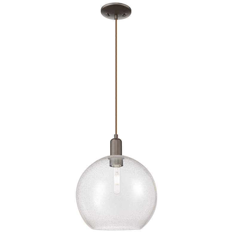 Image 1 Arcadia Athens 12"W Oiled Bronze Cord Hung Mini Pendant w/ Seedy Shade