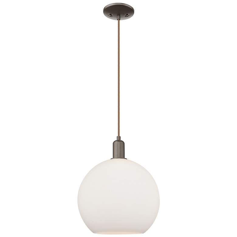 Image 1 Arcadia Athens 12"W Oiled Bronze Cord Pendant w/ Matte White Shade