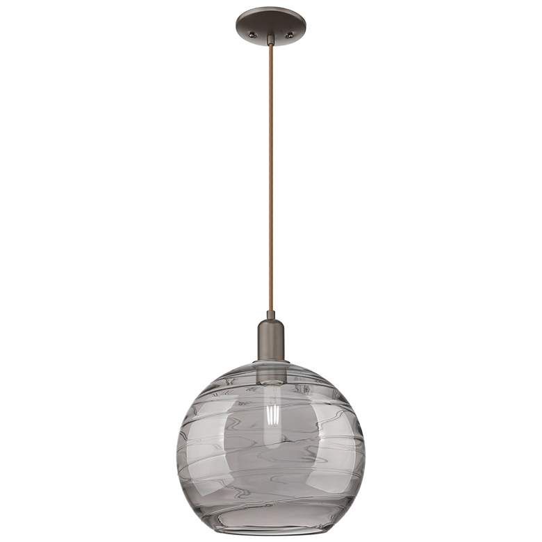 Image 1 Arcadia Athens 12"W Oiled Bronze Cord Pendant w/ Smoke Deco Shade
