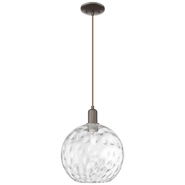 Image 1 Arcadia Athens 12"W Oiled Bronze Cord Pendant w/ Water Glass Shade