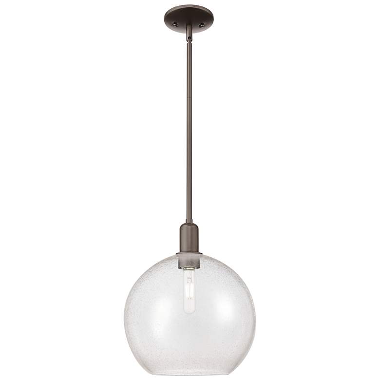 Image 1 Arcadia Athens 12"W Oiled Bronze Stem Hung Mini Pendant w/ Seedy Shade